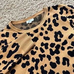 Kim Rogers Animal Print Cheetah Leopard Crewneck Sweater Cotton Women's XXL